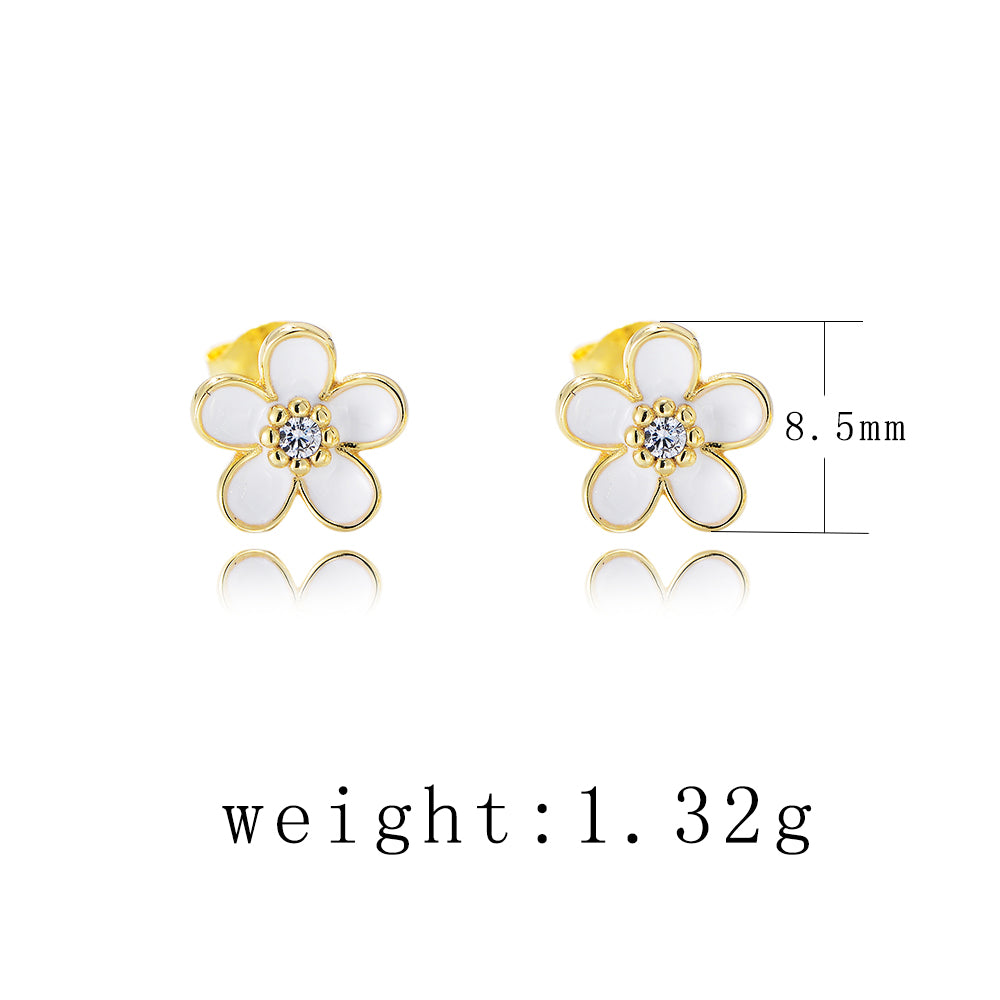 Dainty 925 Sterling Silver Gold Plated Flower Enamel Zircon Hypoallergenic Stud Earring