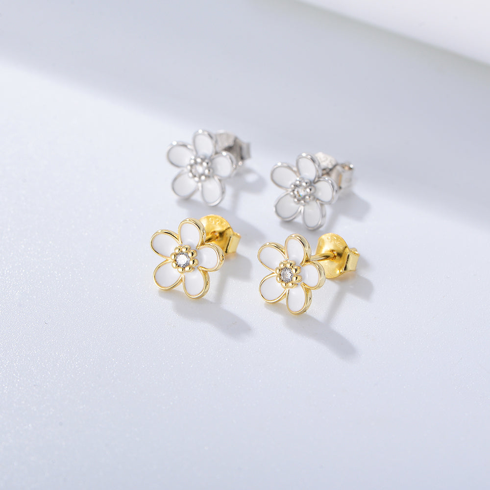 Dainty Gold Plated Flower Enamel Zircon Hypoallergenic Stud Earring