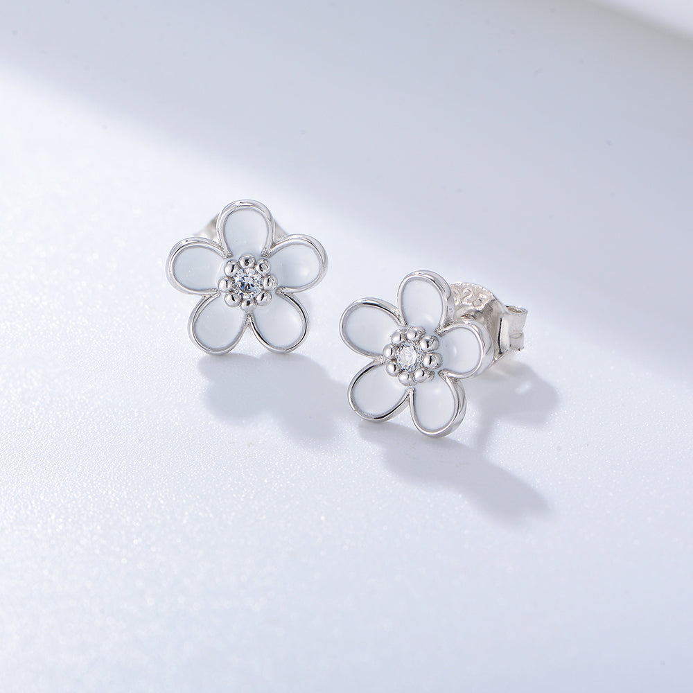 Dainty Gold Plated Flower Enamel Zircon Hypoallergenic Stud Earring