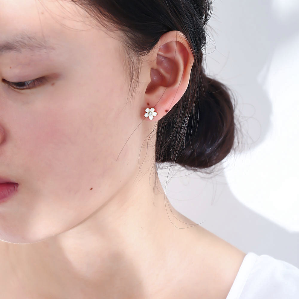 Dainty Gold Plated Flower Enamel Zircon Hypoallergenic Stud Earring