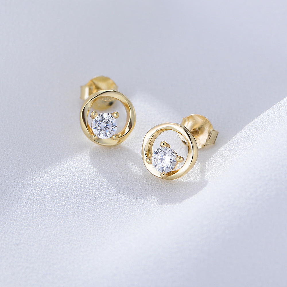 New Fashion Round Single Shiny Cubic Zircon Stud Earrings