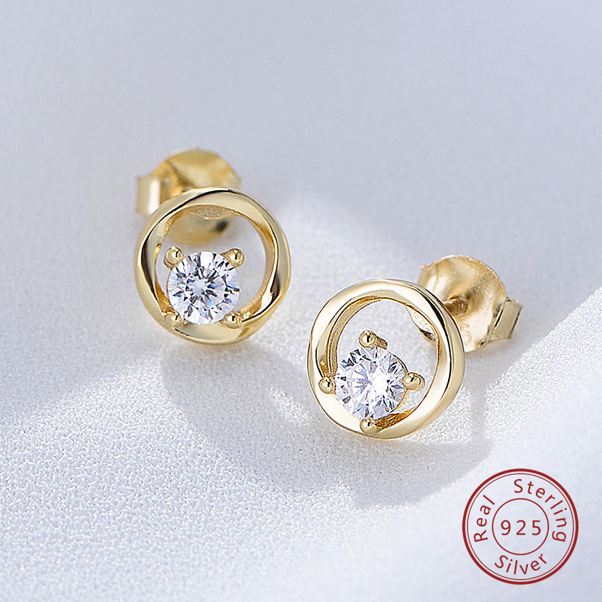 New Fashion Round Single Shiny Cubic Zircon 925 Silver Stud Earrings