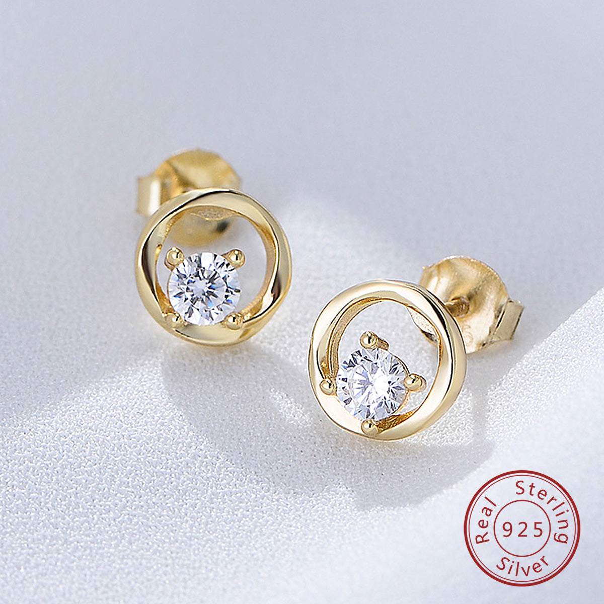 New Fashion Round Single Shiny Cubic Zircon Stud Earrings