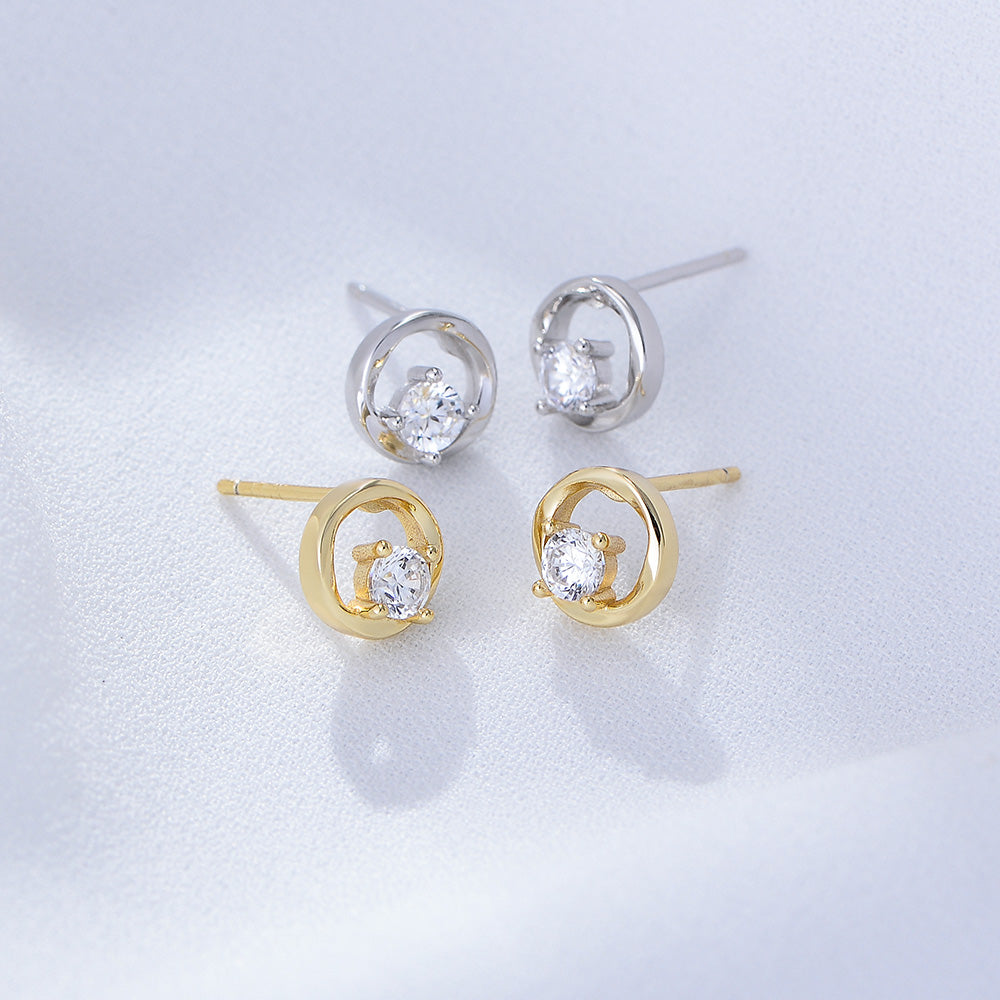 New Fashion Round Single Shiny Cubic Zircon Stud Earrings