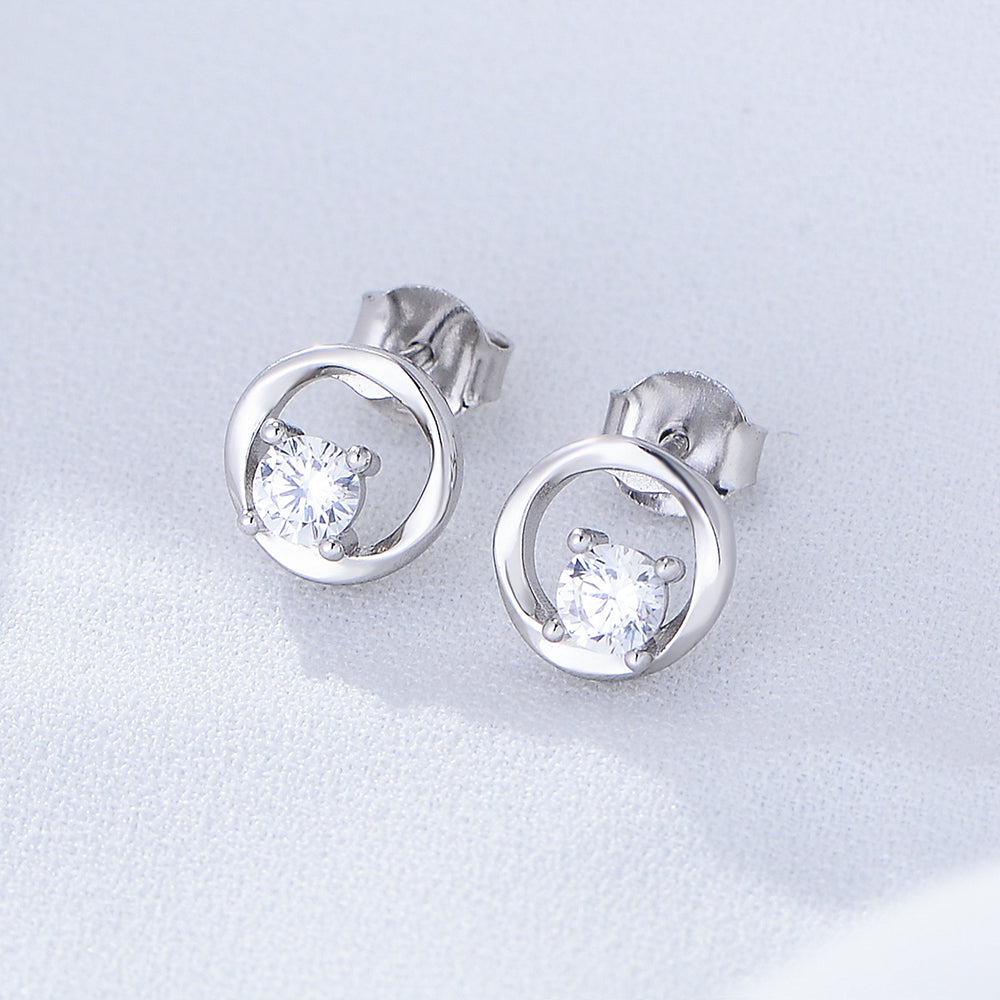 New Fashion Round Single Shiny Cubic Zircon Stud Earrings