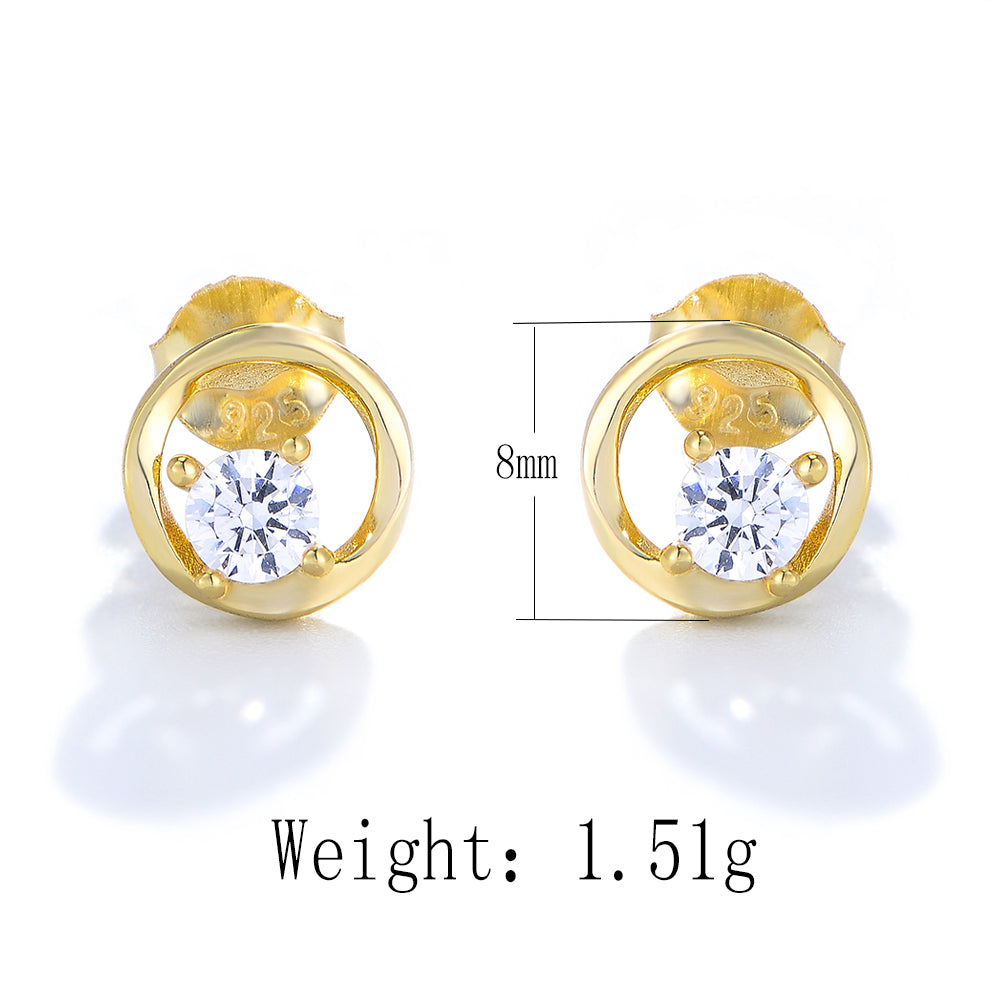 New Fashion Round Single Shiny Cubic Zircon 925 Silver Stud Earrings