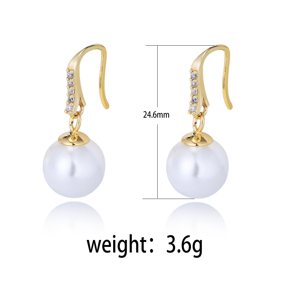 Ins Trendy Classic 925 Sterling Silver Drop Earrings Simple Zircon Pearl Hook Earrings