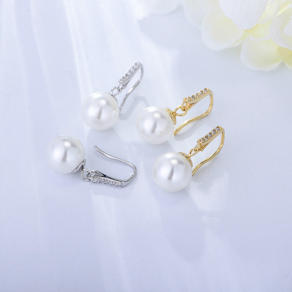 Ins Trendy Classic Drop Earrings Simple Zircon Pearl Hook Earrings