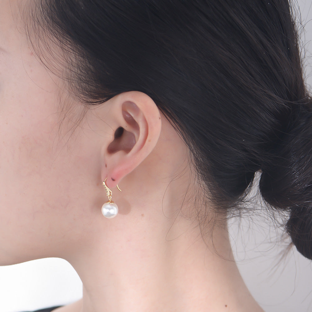 Ins Trendy Classic Drop Earrings Simple Zircon Pearl Hook Earrings