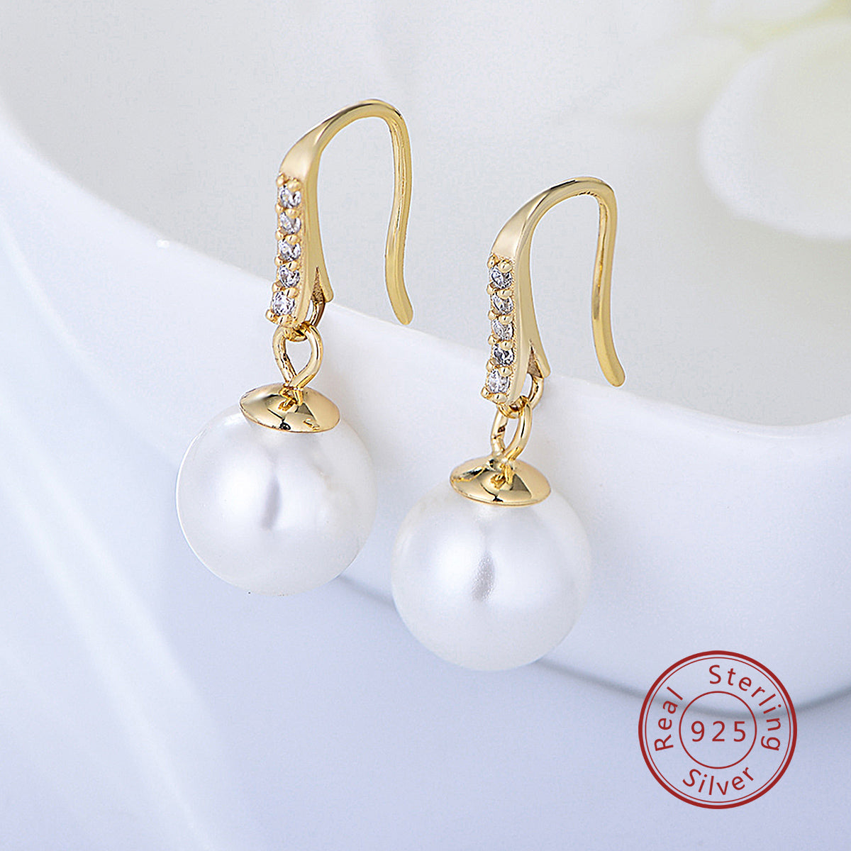 Ins Trendy Classic Drop Earrings Simple Zircon Pearl Hook Earrings