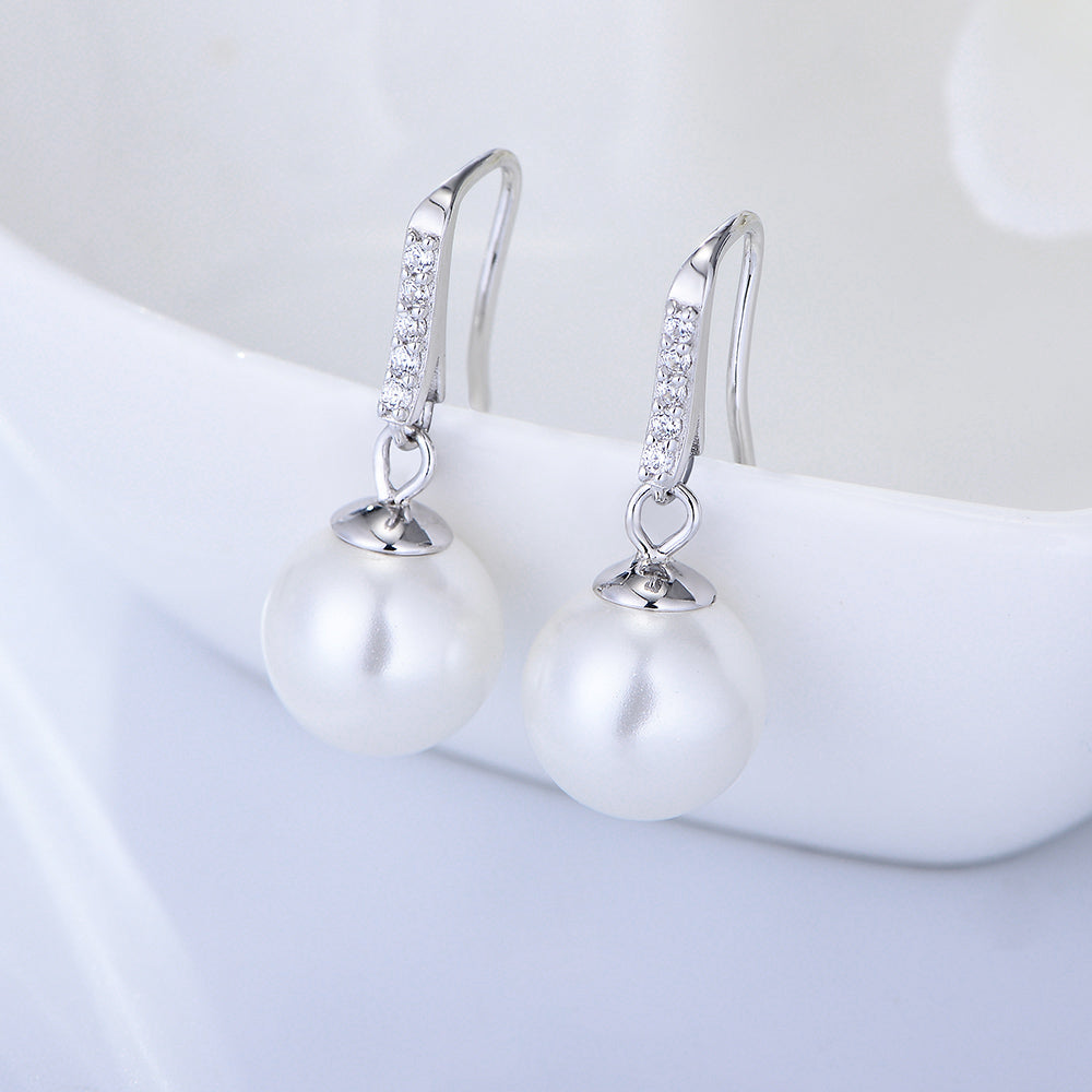 Ins Trendy Classic Drop Earrings Simple Zircon Pearl Hook Earrings