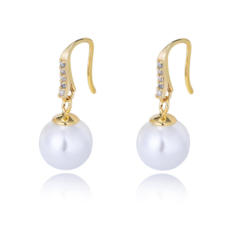 Ins Trendy Classic 925 Sterling Silver Drop Earrings Simple Zircon Pearl Hook Earrings