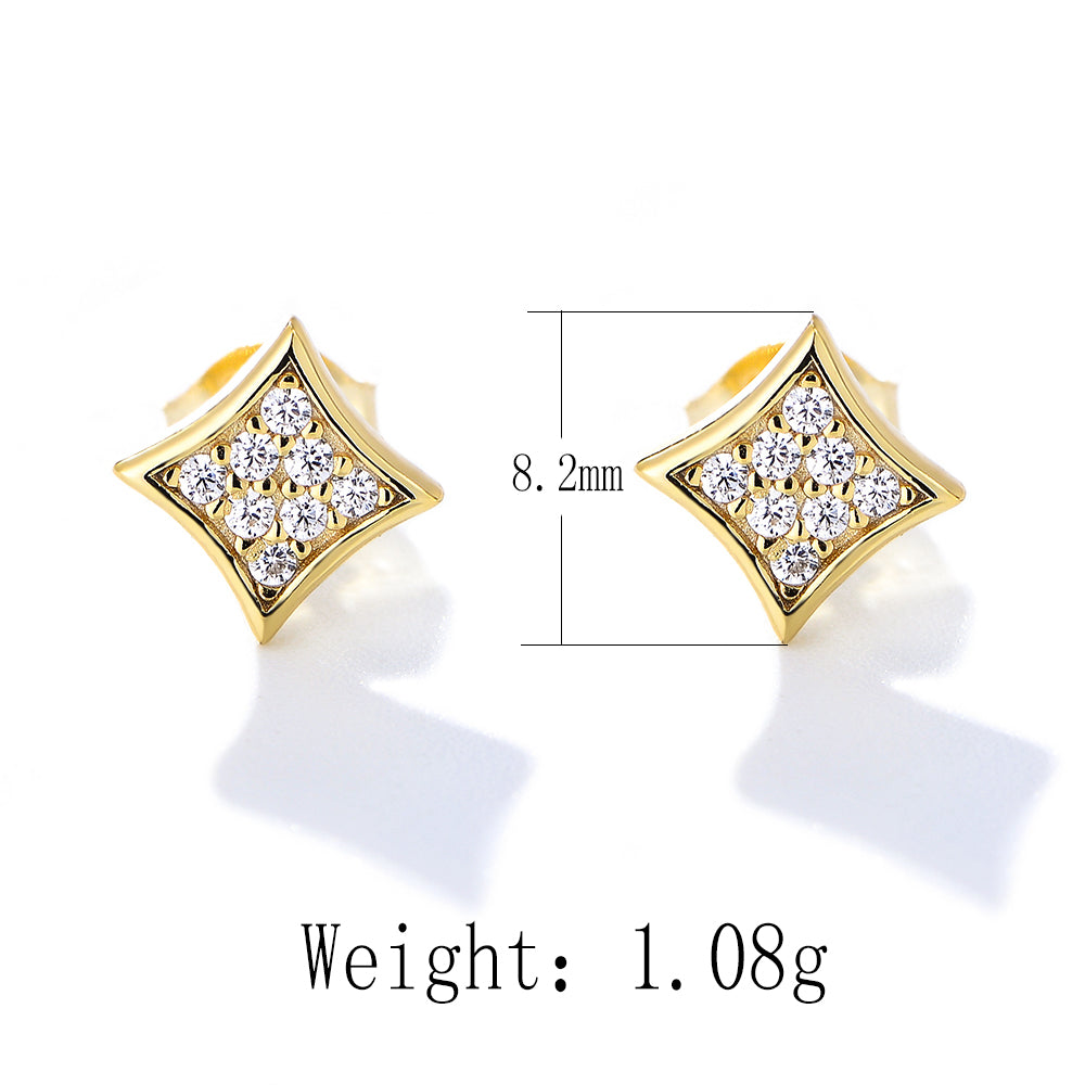 New Popular Diamond Star Pave Zircon 925 Silver Stud Earring