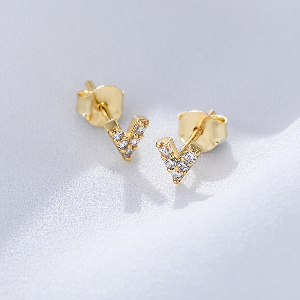 Minimalist Fashion Jewelry CZ Letter V Stud Earrings