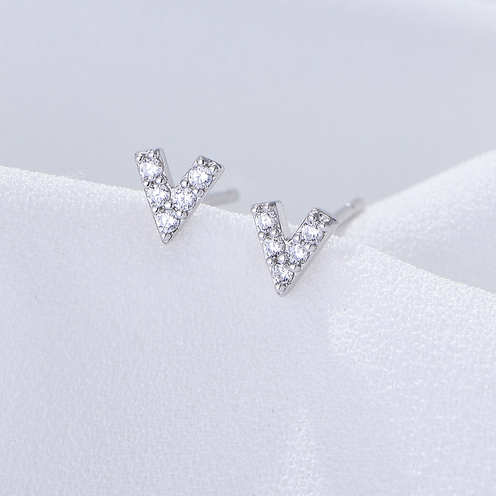 Minimalist Fashion Jewelry CZ Letter V Stud Earrings