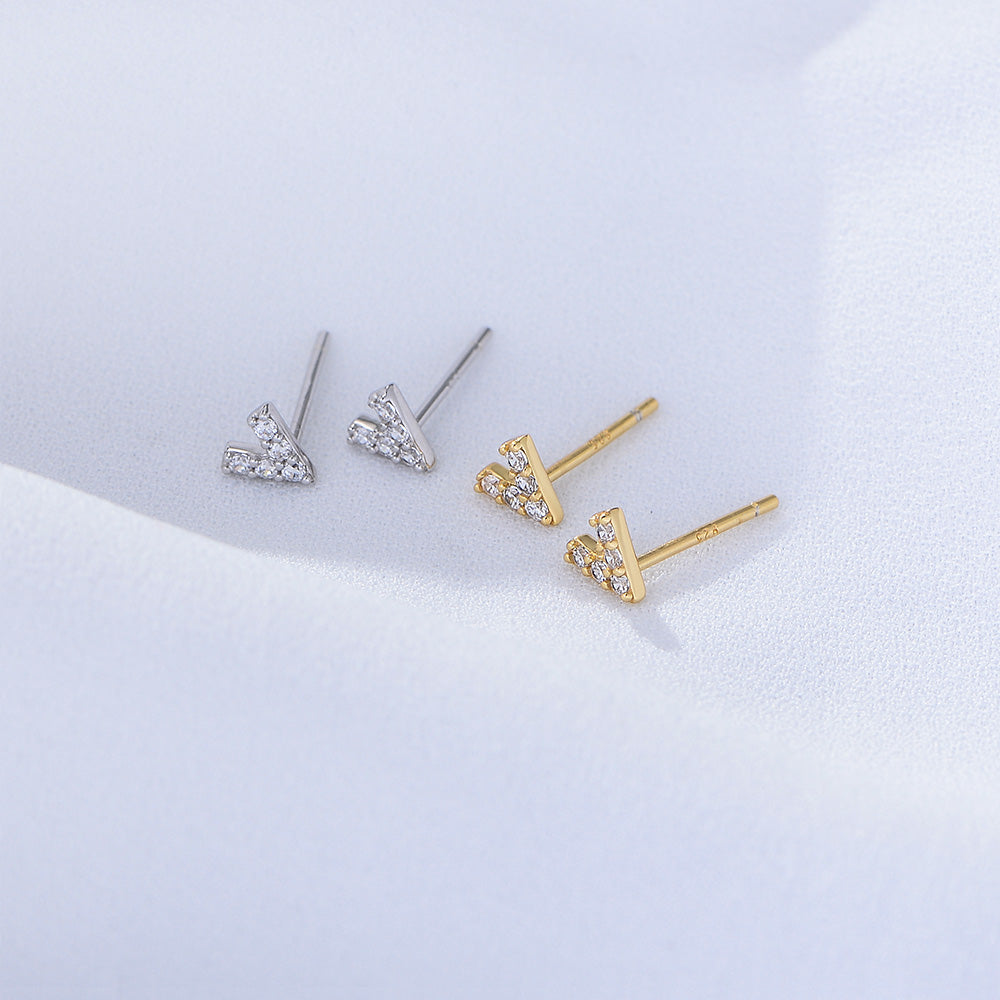 Minimalist Fashion Jewelry CZ Letter V Stud Earrings