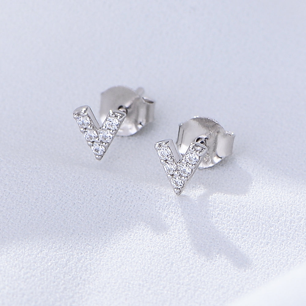 Minimalist Fashion Jewelry CZ Letter V Stud Earrings