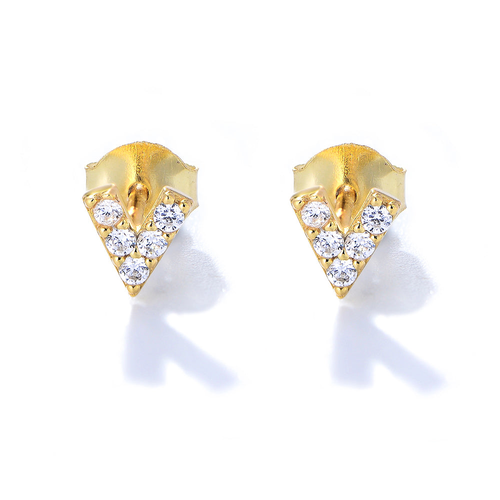 Minimalist Fashion Jewelry 925 Sterling Silver Gold Plated CZ Letter V Stud Earrings