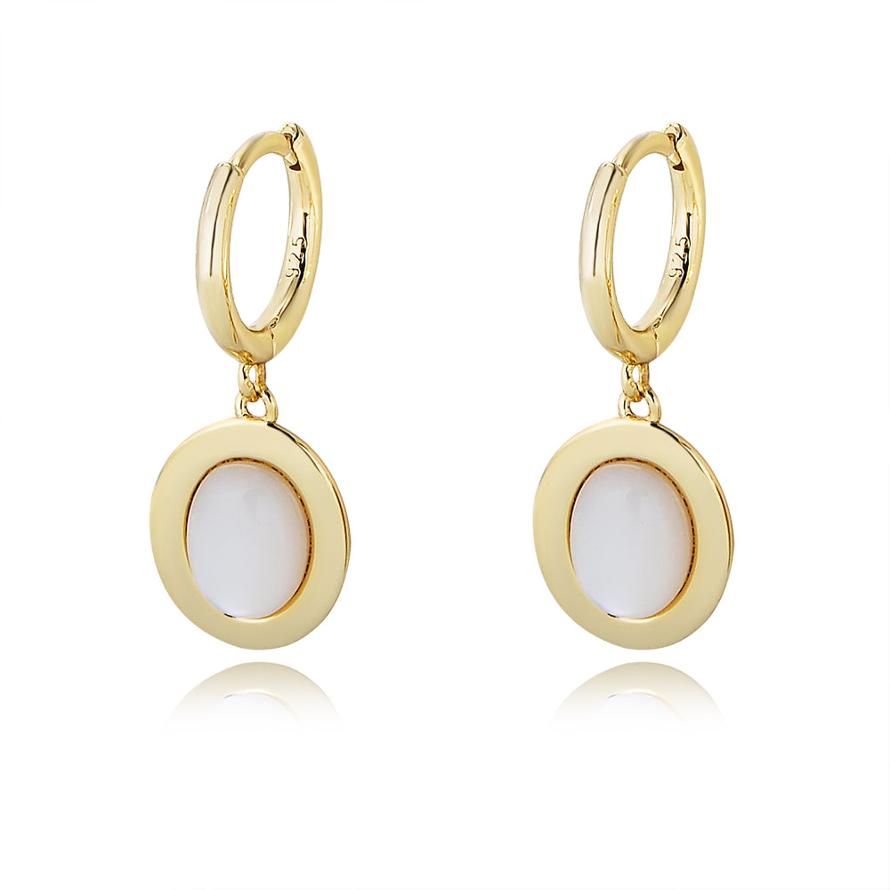 Elegant Opal Jewelry 14K 18K Gold Plated 925 Sterling Silver White Shell Huggie Earrings