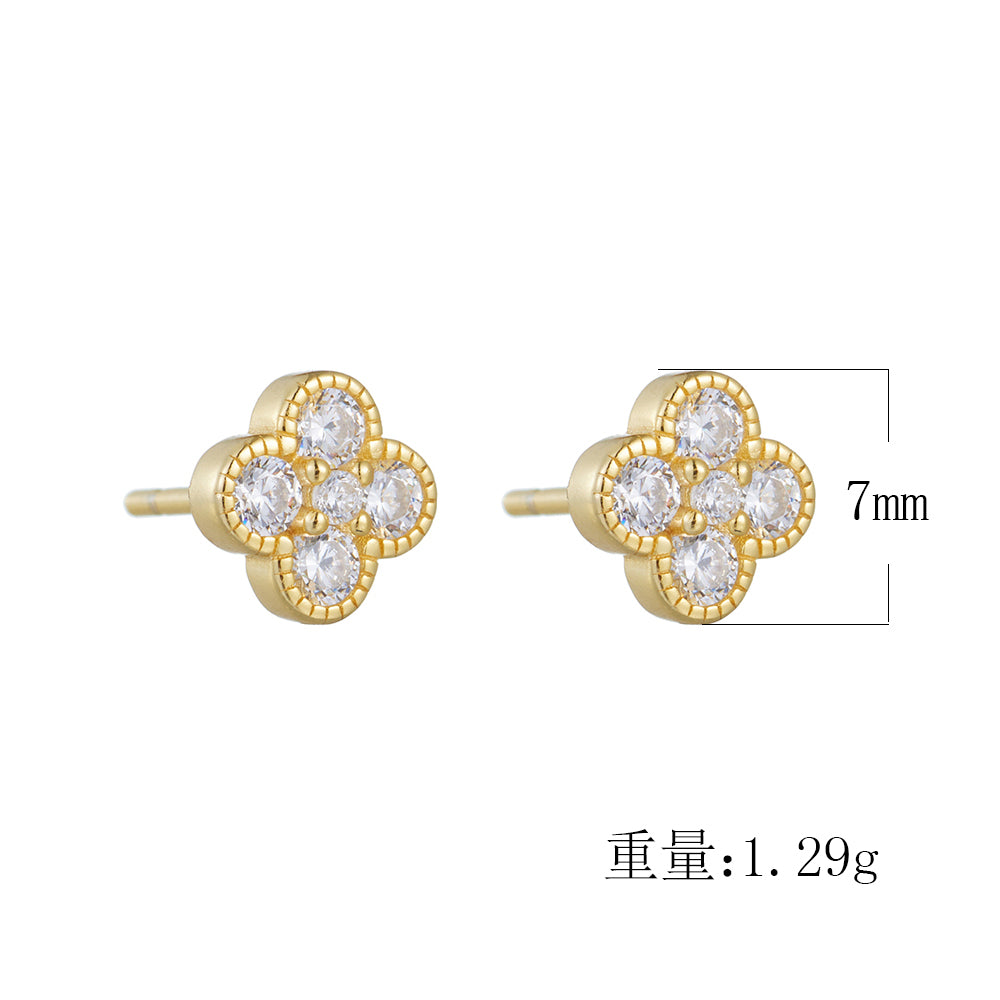 Trendy Cubic Zircon 925 Sterling Silver Four Clover Stud Earrings