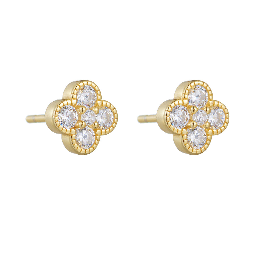 Trendy Cubic Zircon 925 Sterling Silver Four Clover Stud Earrings