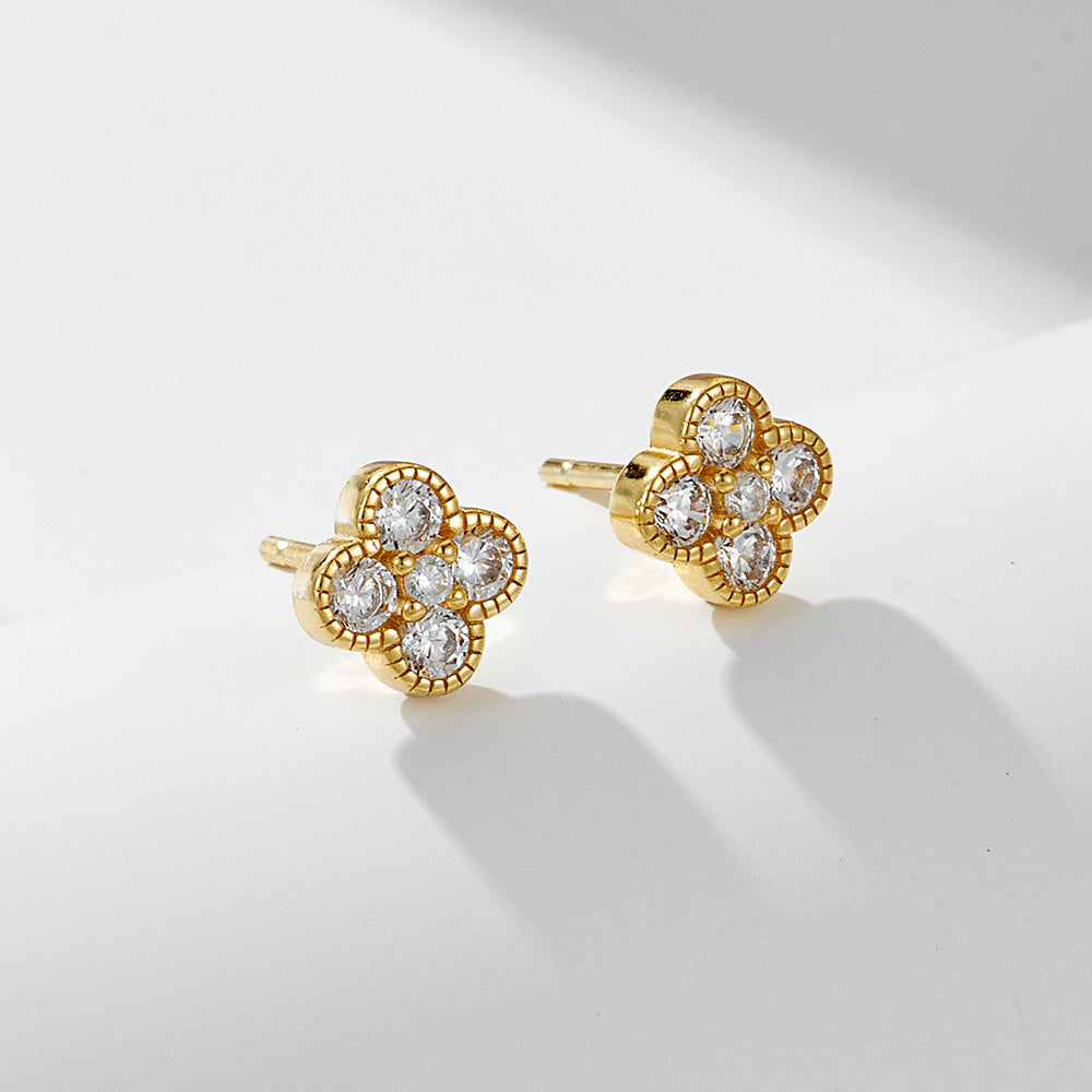 Trendy Cubic Zircon Four Clover Stud Earrings