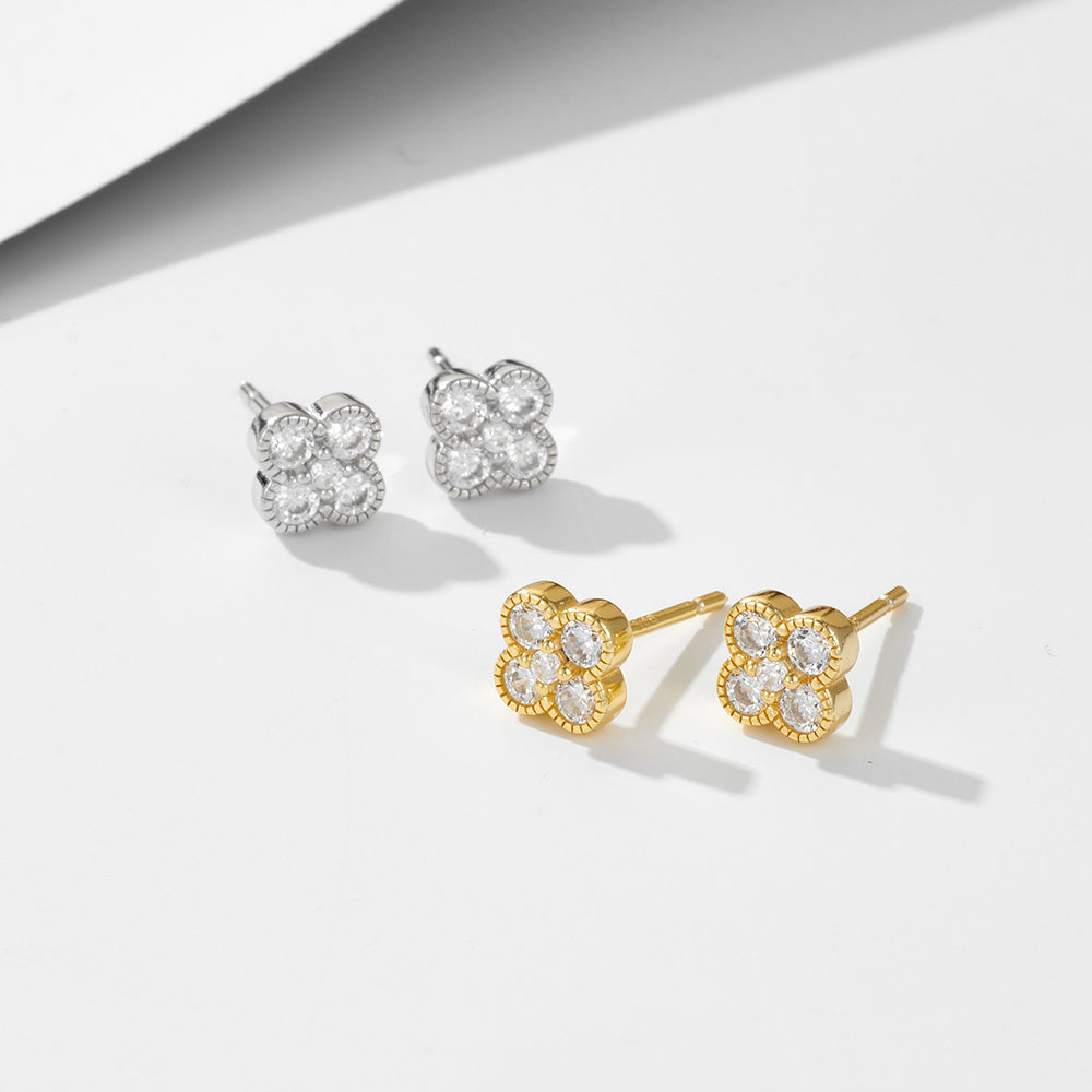 Trendy Cubic Zircon Four Clover Stud Earrings