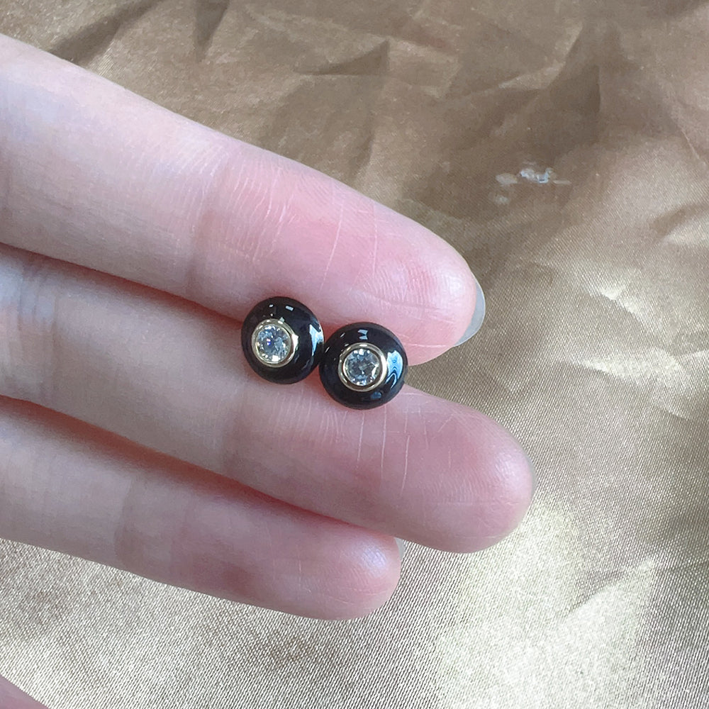 Fashion Design Zircon Enamel Hoop Black Oil Drop Dainty Stud Earrings