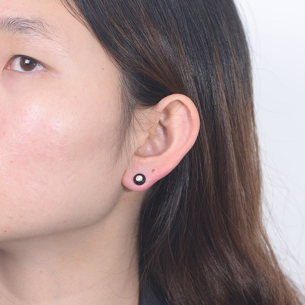 Fashion Design Zircon Enamel Hoop Black Oil Drop Dainty Stud Earrings