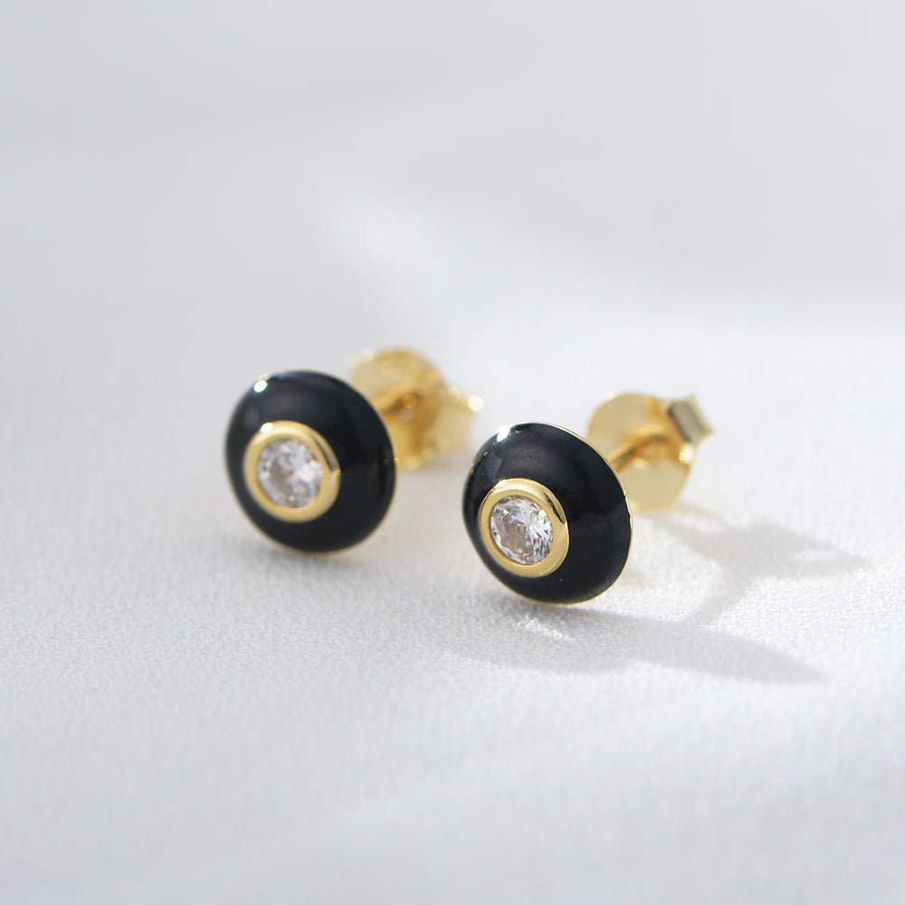 Fashion Design Zircon Enamel Hoop Black Oil Drop Dainty Stud Earrings