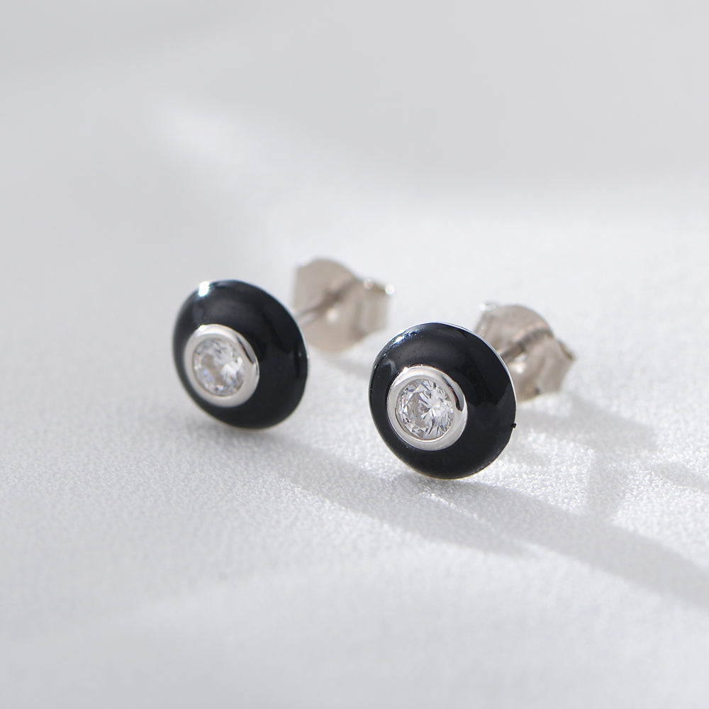 Fashion Design Zircon Enamel Hoop Black Oil Drop Dainty Stud Earrings