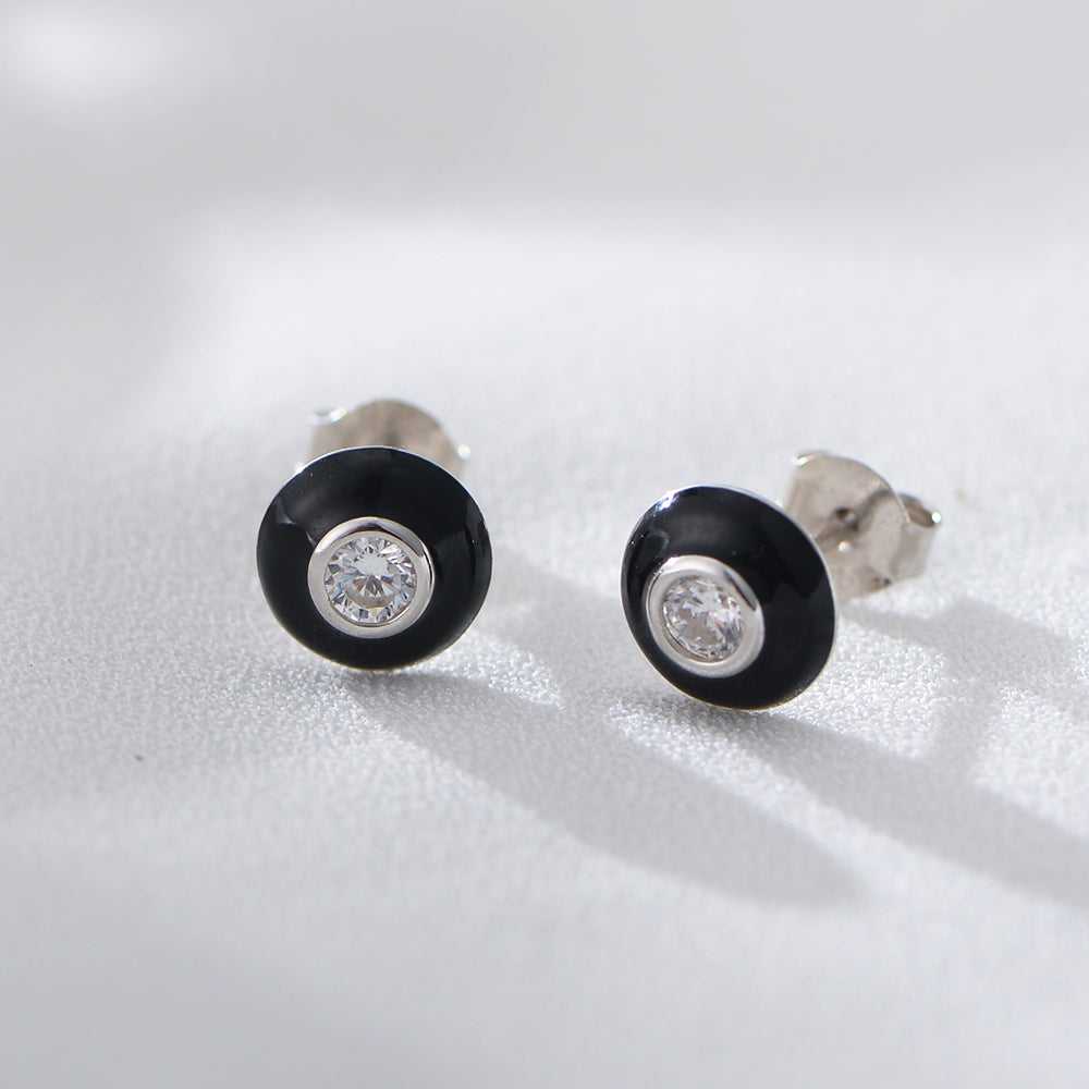 Fashion Design Zircon Enamel Hoop Black Oil Drop Dainty Stud Earrings