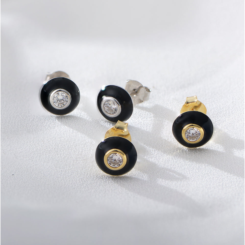 Fashion Design Zircon Enamel Hoop Black Oil Drop Dainty Stud Earrings