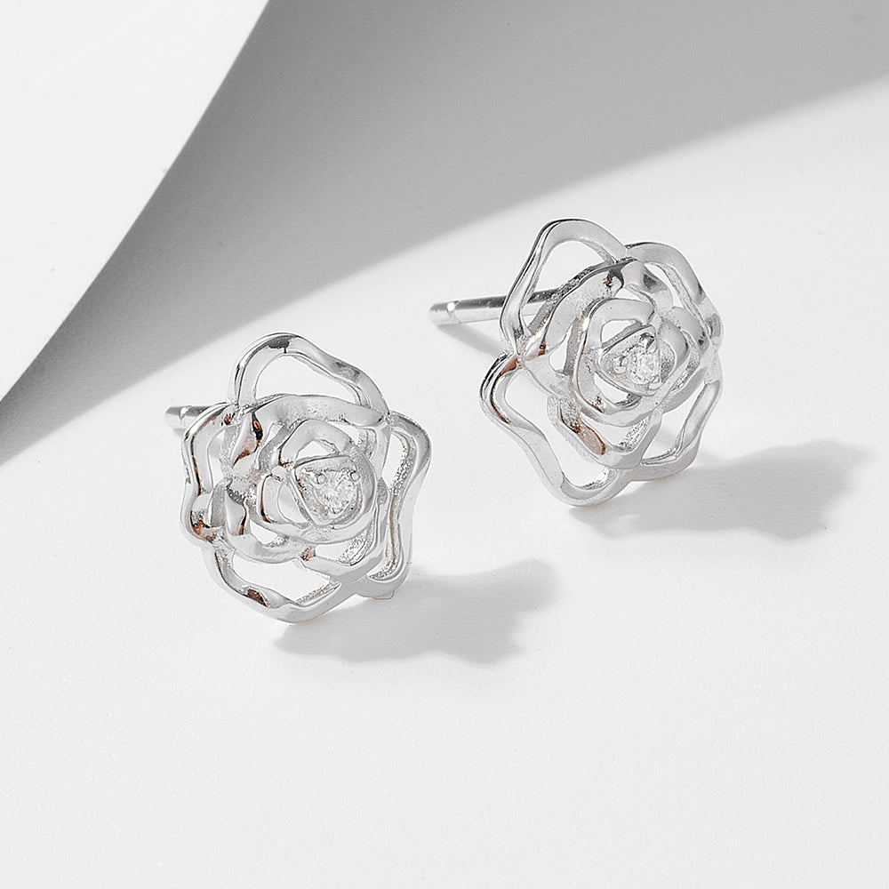 Fashion Cubic Zircon Rose Flower Stud Earrings