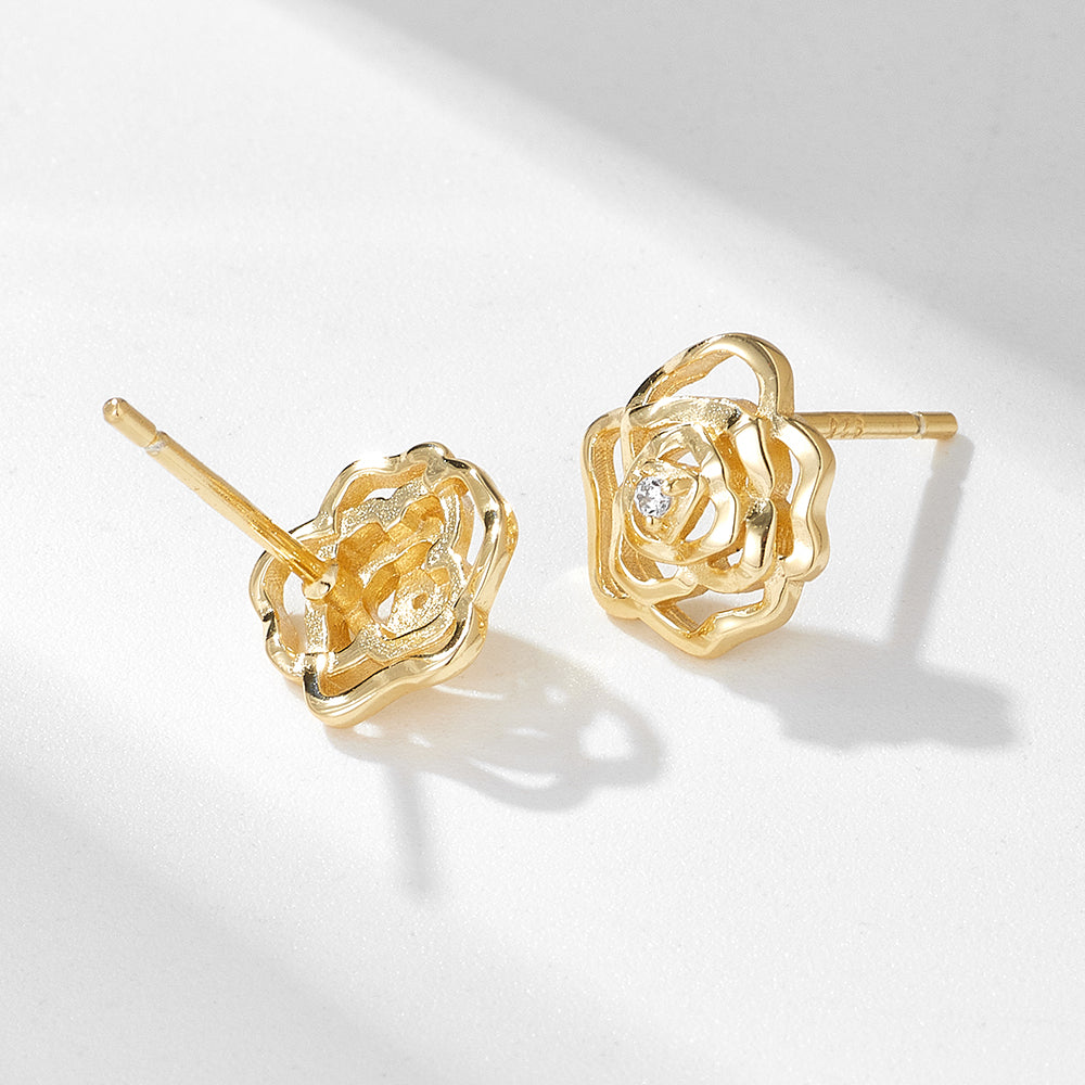 Fashion Cubic Zircon Rose Flower Stud Earrings