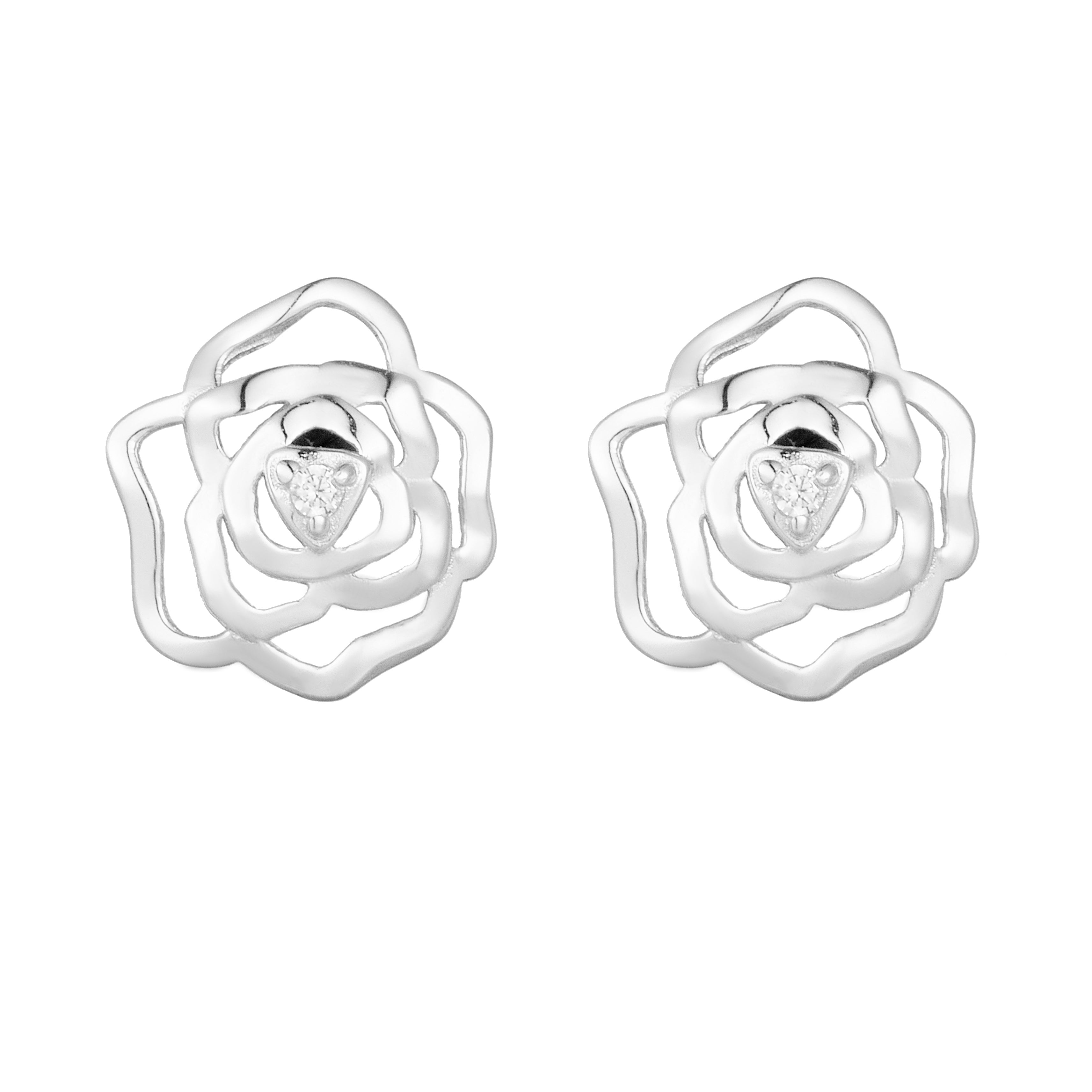 Fashion Cubic Zircon Rose Flower Stud Earrings