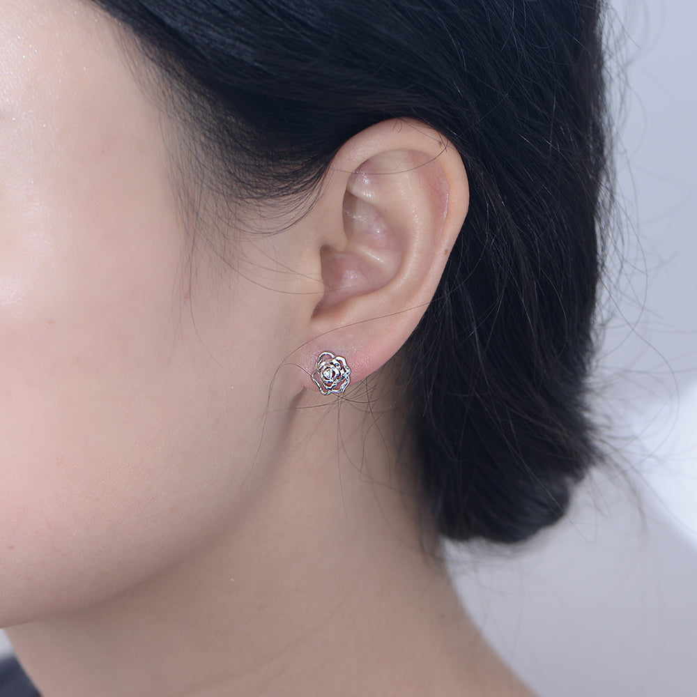 Fashion Cubic Zircon Rose Flower Stud Earrings
