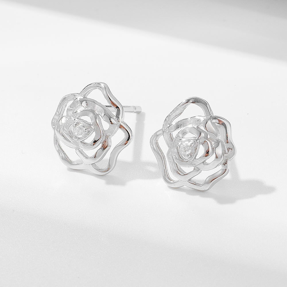 Fashion Cubic Zircon Rose Flower Stud Earrings
