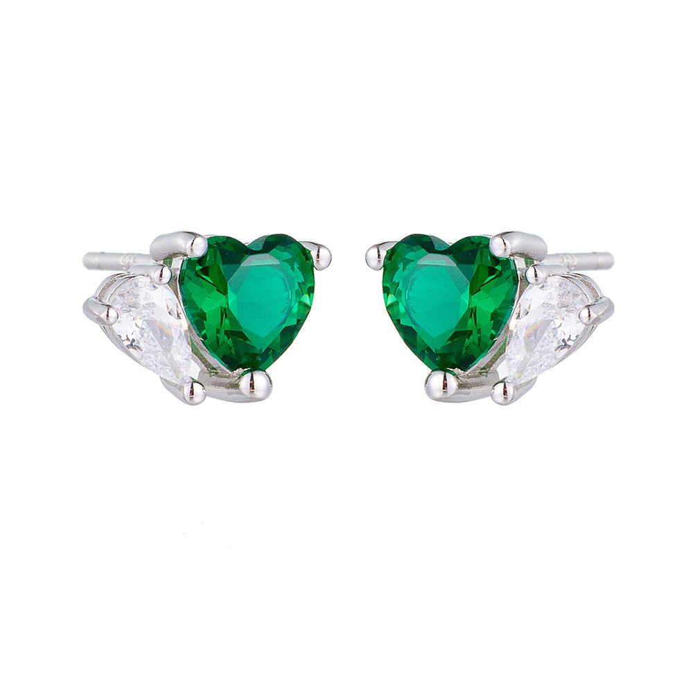 Fashion Heart Emerald Geometric Cubic Zircon Stud Earrings Jewelry