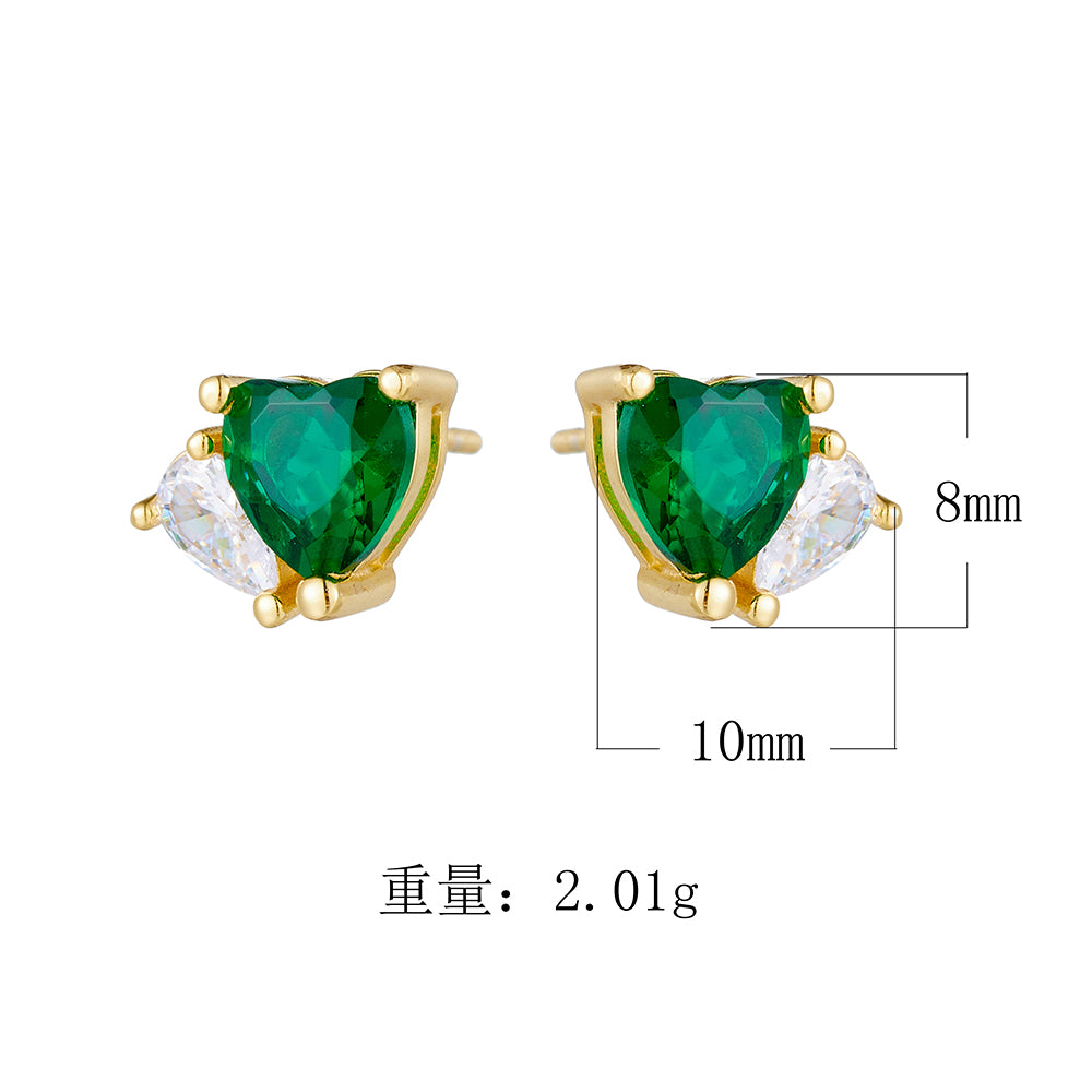 Fashion 925 Sterling Silver Heart Emerald Geometric Cubic Zircon Stud Earrings Jewelry