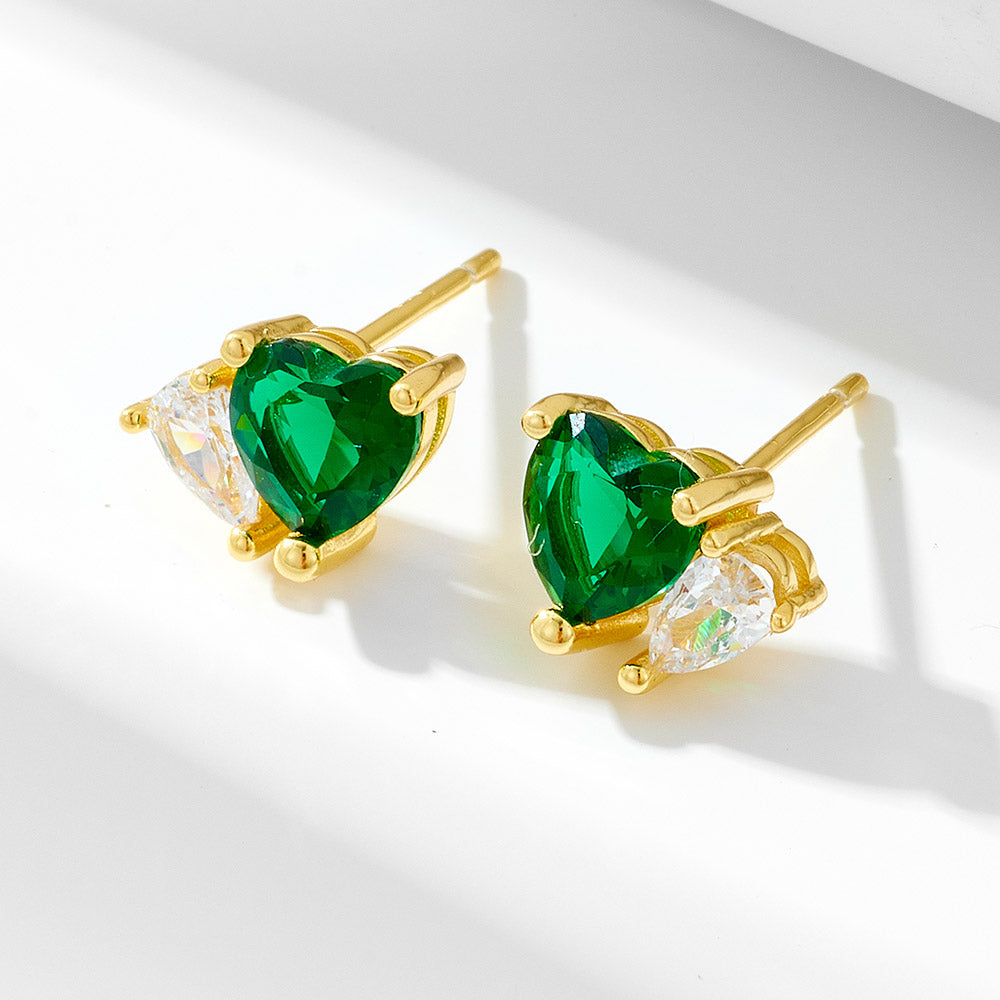 Fashion Heart Emerald Geometric Cubic Zircon Stud Earrings Jewelry