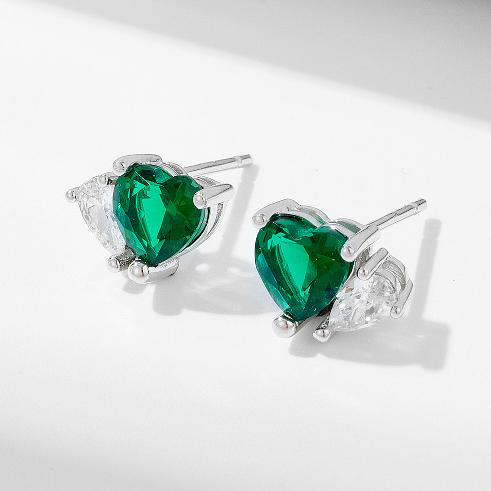 Fashion Heart Emerald Geometric Cubic Zircon Stud Earrings Jewelry