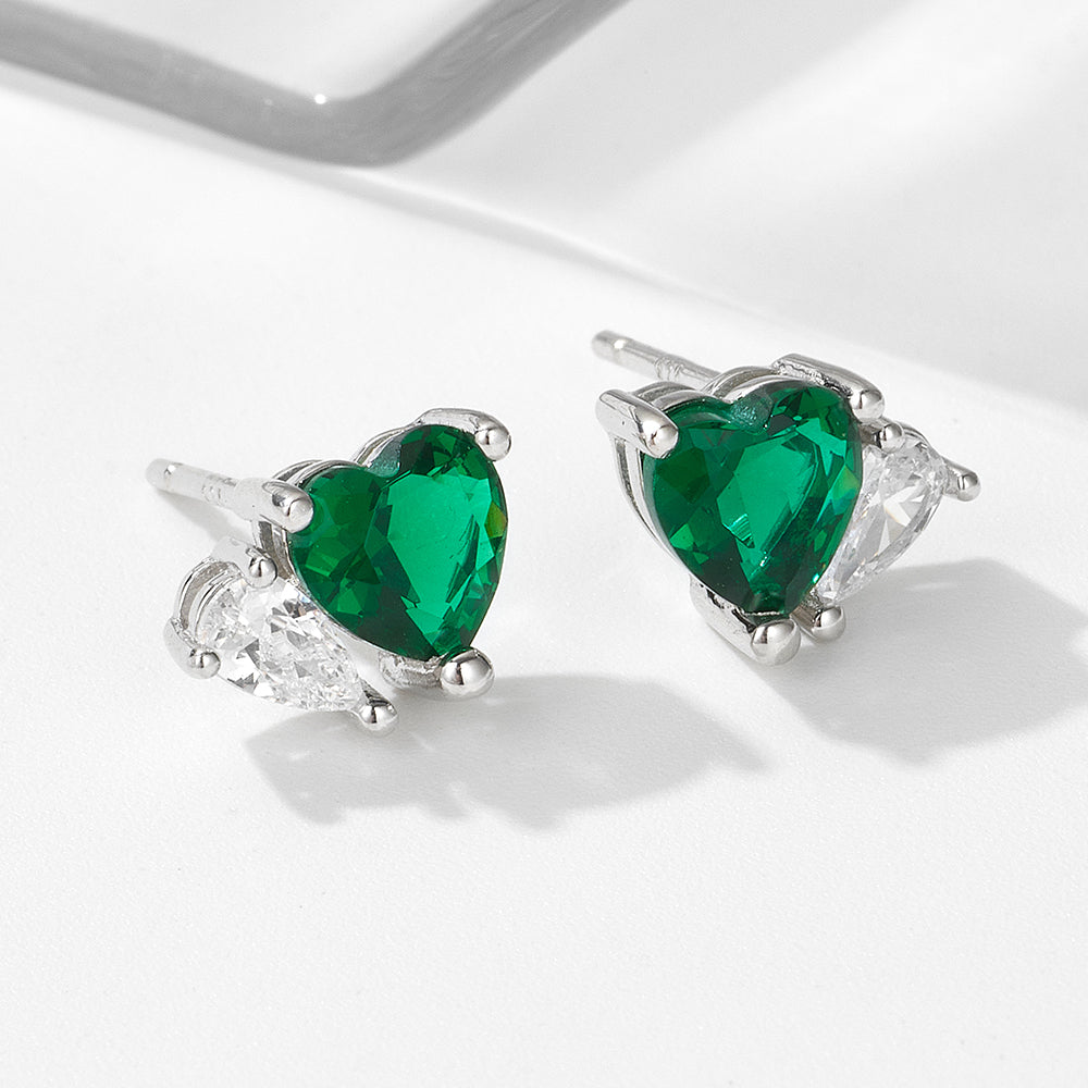 Fashion Heart Emerald Geometric Cubic Zircon Stud Earrings Jewelry
