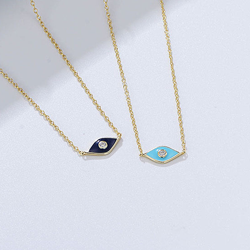 Cubic Zirconia Enameled Eyes Necklace