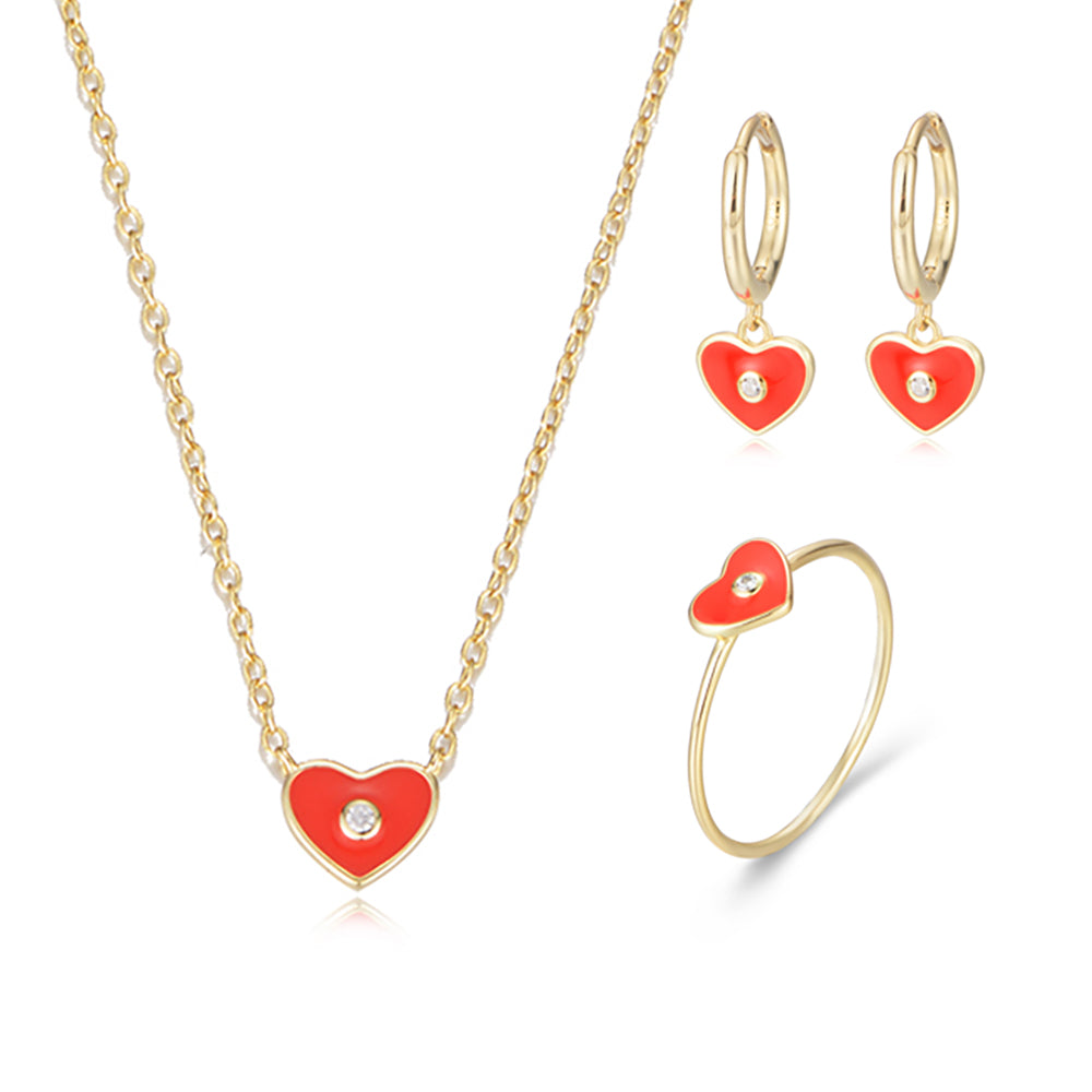 White Zircon Enameled Heart Pendant Necklaces