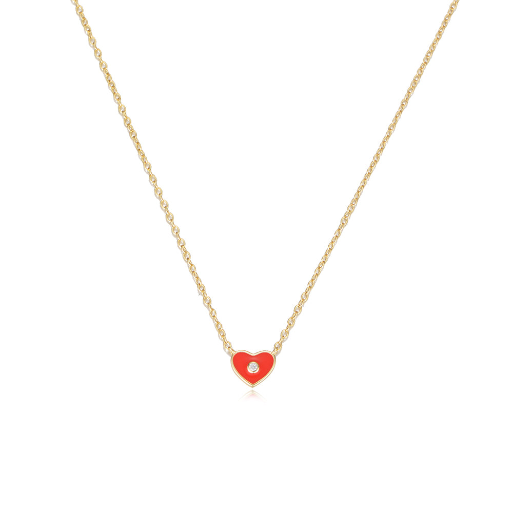 White Zircon Enameled Heart Pendant Necklaces