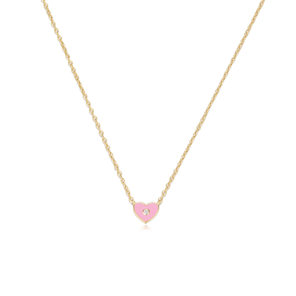 White Zircon Enameled Heart Pendant Necklaces