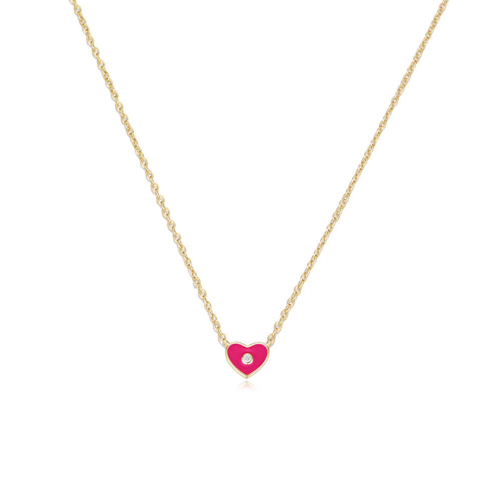 White Zircon Enameled Heart Pendant Necklaces