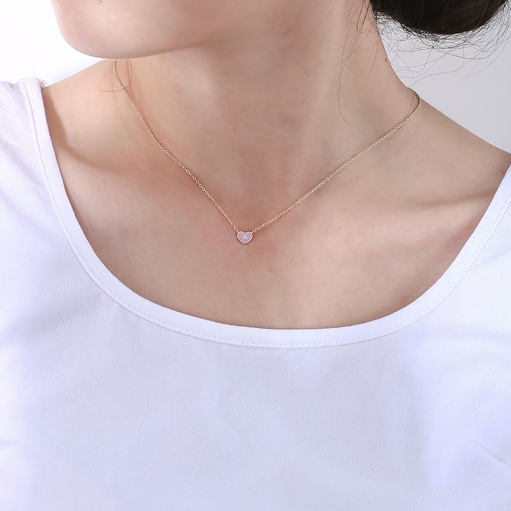 White Zircon Enameled Heart Pendant Necklaces