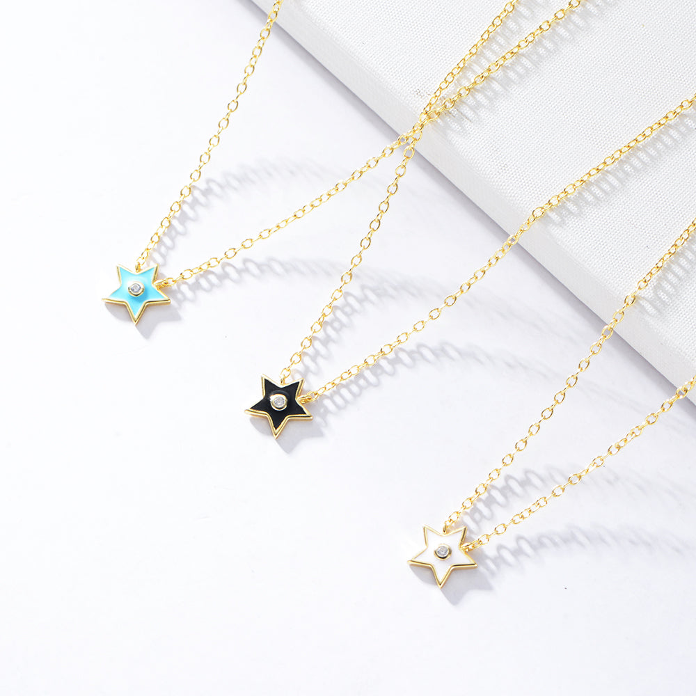 Trendy 925 Silver Gold Plated Enamel Star Pendant Necklaces